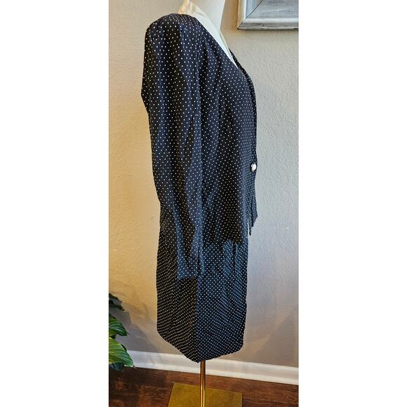 Vintage Women's Reina 2 Piece Polka Dot Jacket & Skirt Suit Church Size 12 Black - Picture 5 of 7